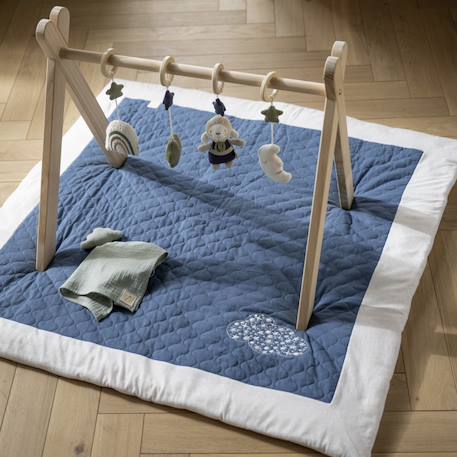 Grand tapis de jeu en coton matelassé - petit nuage Blanc/bleu+Blanc/rose 1 - vertbaudet enfant 