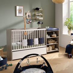 Chambre et rangement-Chambre-Lit bébé, lit enfant-Lit évolutif-Lit combiné évolutif en décor bois avec commode à langer étagère - up