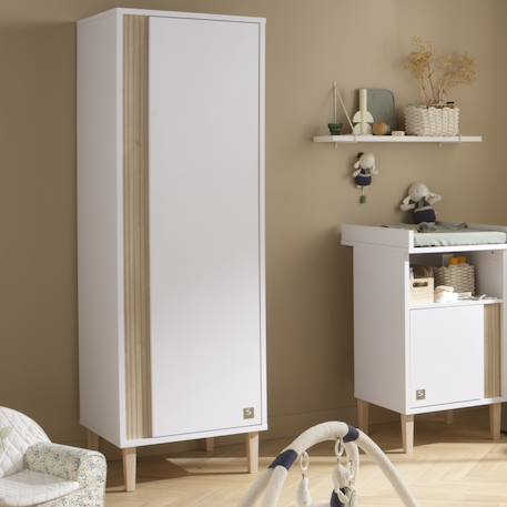 Armoire 1 porte détail imitation bois texturé et pieds bois - paloma Blanc/marron 1 - vertbaudet enfant 
