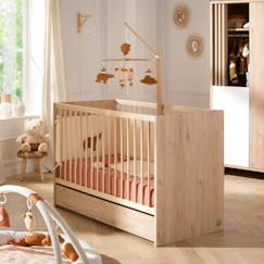 Lit à barreaux en bois décor chêne suave - tokyo  - vertbaudet enfant