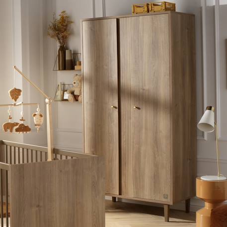 Armoire 2 portes avec détail imitation bois texturé et pieds bois - mokka Marron 1 - vertbaudet enfant 