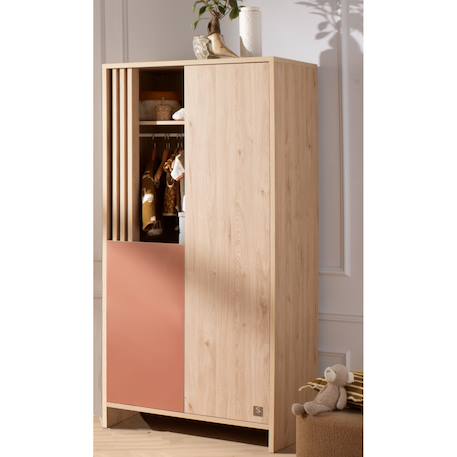 Armoire 2 portes et 1 niche avec claustra en bois décor chêne suave - tokyo Blanc/marron+Rouge/marron+Vert/marron 7 - vertbaudet enfant 