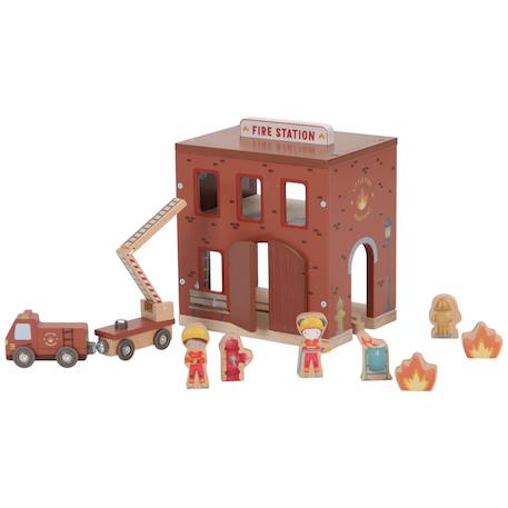 Caserne de pompiers en bois Marron, jaune 2 - vertbaudet enfant 
