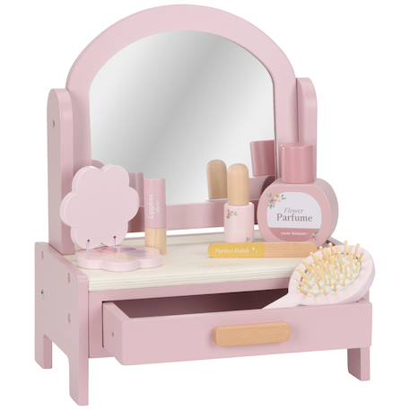 Petite coiffeuse en bois avec miroir rotatif et 6 accessoires Rose 1 - vertbaudet enfant 
