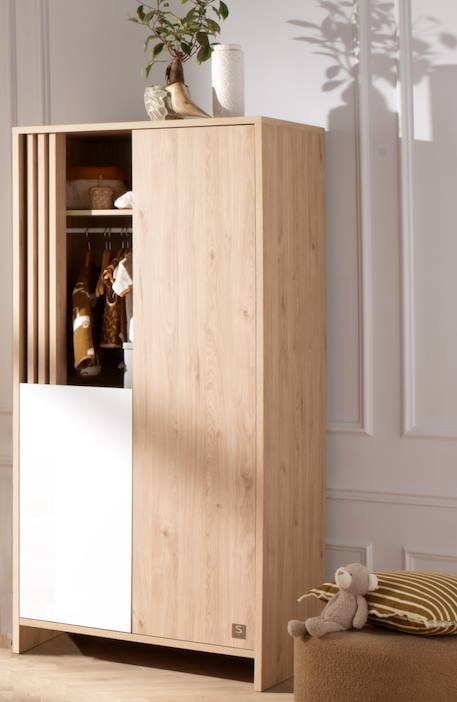 Armoire 2 portes et 1 niche avec claustra en bois décor chêne suave - tokyo Blanc/marron+Rouge/marron+Vert/marron 1 - vertbaudet enfant 
