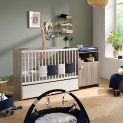 Chambre et rangement-Chambre-Lit bébé, lit enfant-Lit évolutif-Lit combiné évolutif en décor bois avec commode à langer 1 porte - up