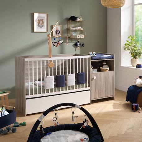 Lit combiné évolutif en décor bois avec commode à langer 1 porte - up Gris+Marron 1 - vertbaudet enfant 