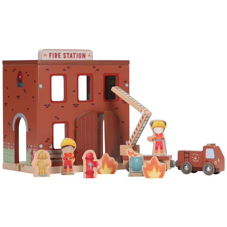 Caserne de pompiers en bois Marron, jaune 1 - vertbaudet enfant 