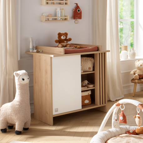 Commode 1 porte colorée et 3 niches avec claustra en bois décor chêne suave - tokyo Blanc/marron+Rouge/marron+Vert/marron 1 - vertbaudet enfant 