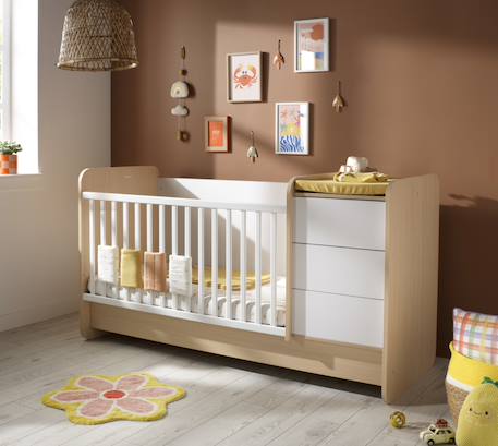 Lit bébé combiné évolutif avec commode à langer 3 tiroirs - balloon Beige/blanc 1 - vertbaudet enfant 