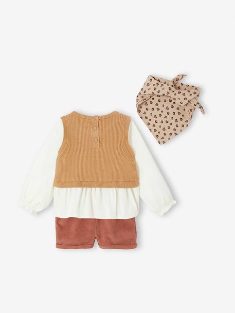 Ensemble 3 pièces bébé pull 2 en 1 + short + foulard terracotta 5 - vertbaudet enfant 