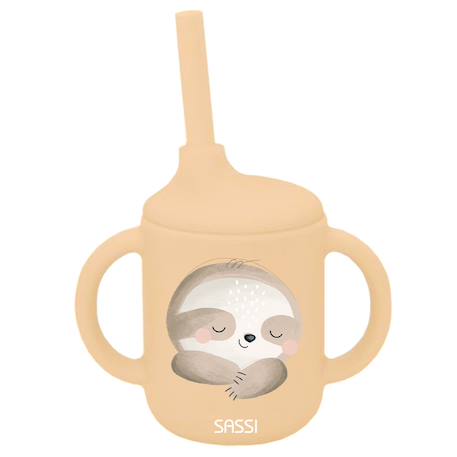 Gobelet en silicone avec poignées et paille animaux Beige+Bleu+Orange+Rose+Vert+Vert paon 1 - vertbaudet enfant 
