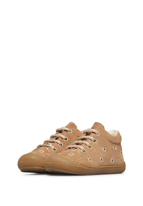 Chaussures premiers pas en suède cocoon embr.daisies Marron-platine 5 - vertbaudet enfant 