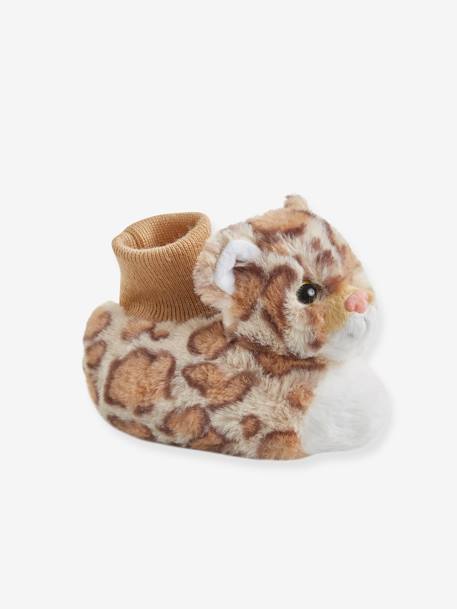 Chaussons bébé garçon esprit peluche Beige imprimé léopard 1 - vertbaudet enfant 