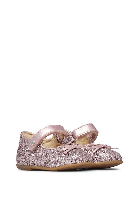Ballerines en cuir et tissu pailleté ballet Rose- 2 - vertbaudet enfant 