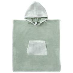 Linge de maison et décoration-Linge de bain-Poncho de bain à capuche bambou et gaze de coton rayé vert de gris (3-5 ans)