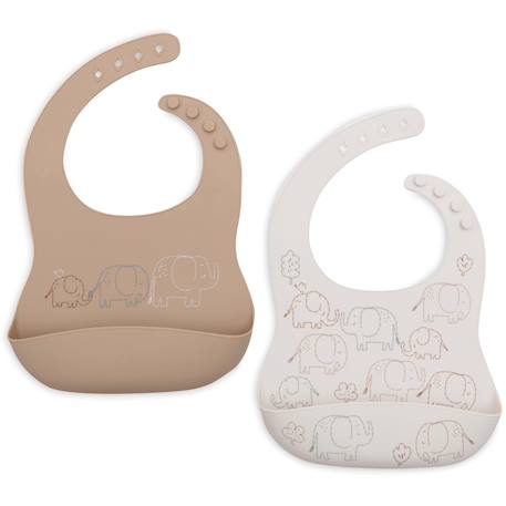 Lot de 2 bavoirs en silicone elephant tales Marron, écru 1 - vertbaudet enfant 