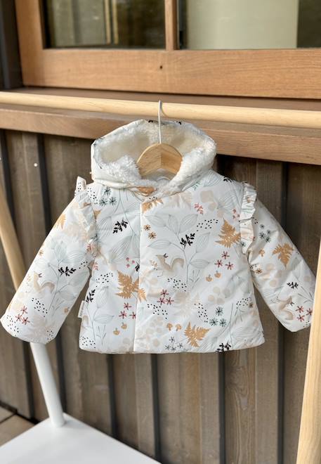 Doudoune bébé imperméable doublée sherpa avec capuche bloom Ecru 1 - vertbaudet enfant 