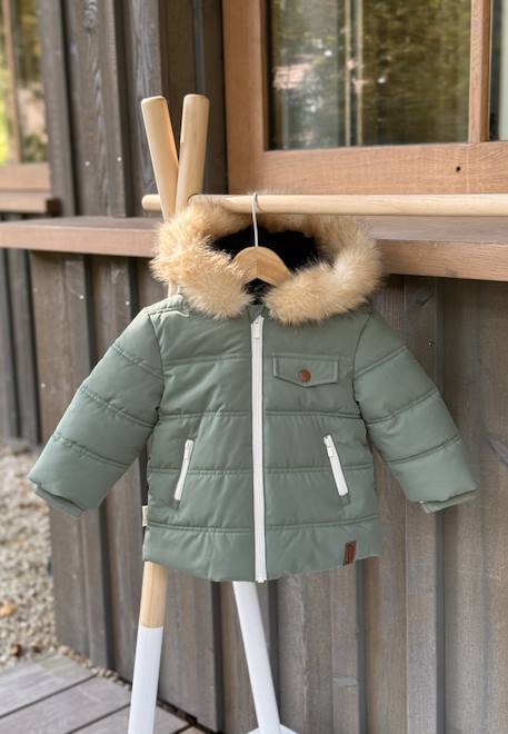 Doudoune enfant imperméable doublée sherpa avec capuche anouk Kaki 1 - vertbaudet enfant 
