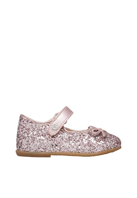 Ballerines en cuir et tissu pailleté ballet Rose- 1 - vertbaudet enfant 