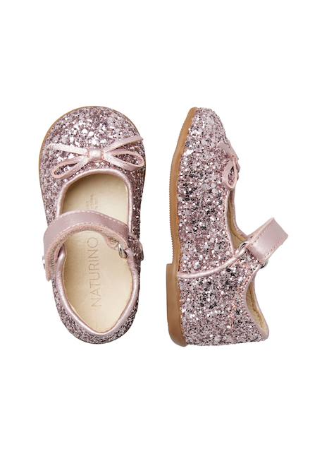 Ballerines en cuir et tissu pailleté ballet Rose- 4 - vertbaudet enfant 
