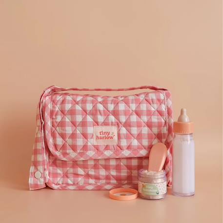 Sac à langer pour poupée avec accessoires vichy Rose, blanc 3 - vertbaudet enfant 