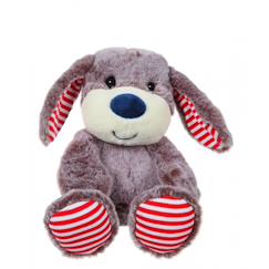 Jouet-Peluche - peluche les marinières - peluche chien marron rayures rouges - 24 cm