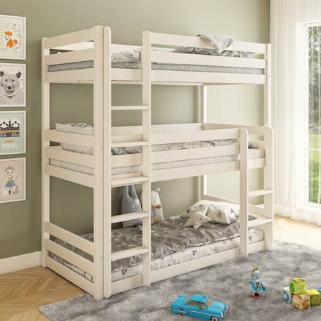 Lit superposé triple en bois massif isidore Blanc 1 - vertbaudet enfant 