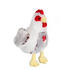 Jouet-Peluche - poule flammée sonore marron et blanche en peluche - 22 cm