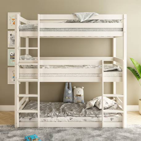 Lit superposé triple en bois massif isidore Blanc 2 - vertbaudet enfant 