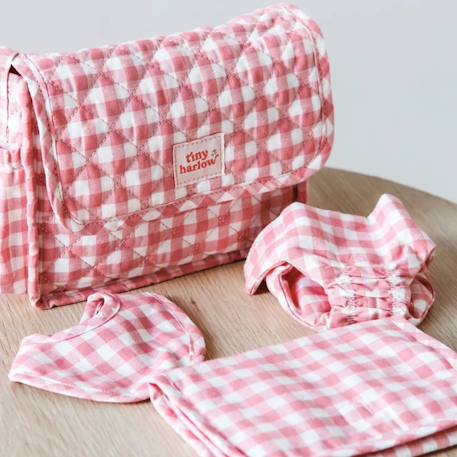 Sac à langer pour poupée avec accessoires vichy Rose, blanc 4 - vertbaudet enfant 