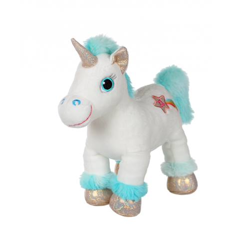 Peluche - peluche lica bella sonore, blanche et turquoise 22 cm Bleu 1 - vertbaudet enfant 