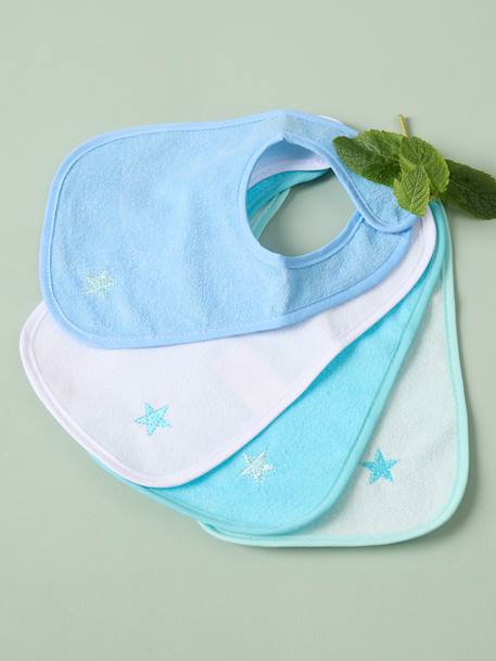 Lot de 4 bavoirs bébé en coton imperméable 4x bleu avec étoile+4x rose avec cœur 2 - vertbaudet enfant 
