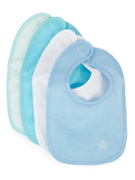 Lot de 4 bavoirs bébé en coton imperméable 4x bleu avec étoile+4x rose avec cœur 1 - vertbaudet enfant 