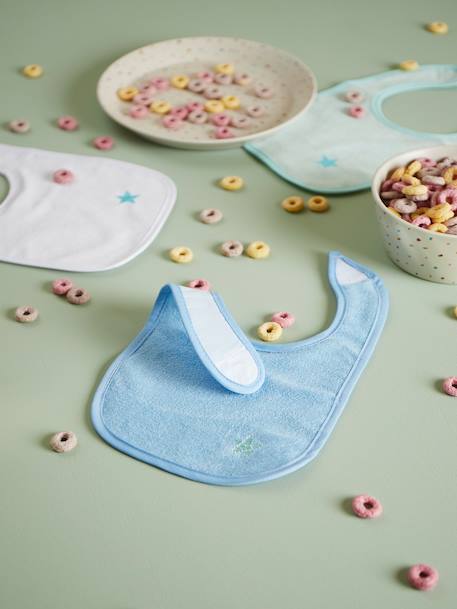 Lot de 4 bavoirs bébé en coton imperméable 4x bleu avec étoile+4x rose avec cœur 4 - vertbaudet enfant 