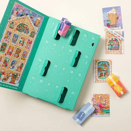 24 puzzles de 20 pièces - Calendrier de l'avent l'atelier du père noël Vert 3 - vertbaudet enfant 