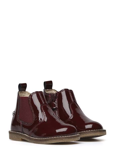 Boots en cuir verni avec fermeture éclair arthur Bordeaux-+Noir-+Noir ivoire- 2 - vertbaudet enfant 