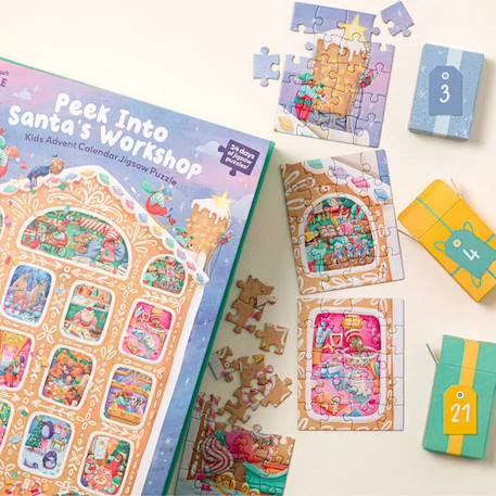 24 puzzles de 20 pièces - Calendrier de l'avent l'atelier du père noël Vert 2 - vertbaudet enfant 