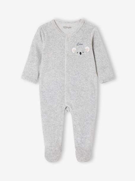 Pyjama bébé mixte velours animal personnalisable beige chiné+gris chiné 18 - vertbaudet enfant 