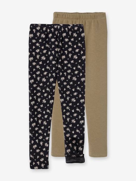 Lot 2 Leggings fille doublés maille polaire olive 1 - vertbaudet enfant 