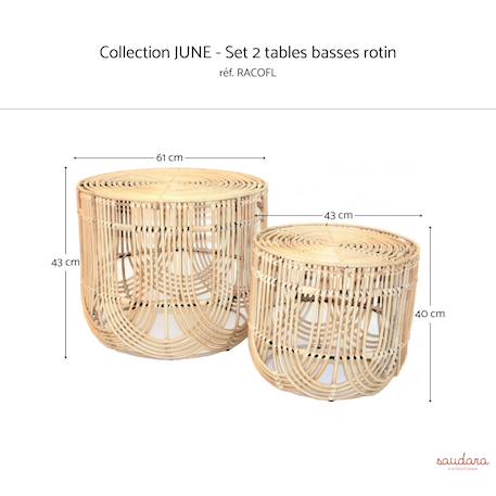 Tables basses rotin et métal /set de 2 tables basses - java Rotin blanchi 6 - vertbaudet enfant 