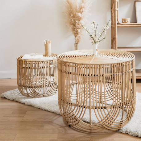 Tables basses rotin et métal /set de 2 tables basses - java Rotin blanchi 2 - vertbaudet enfant 