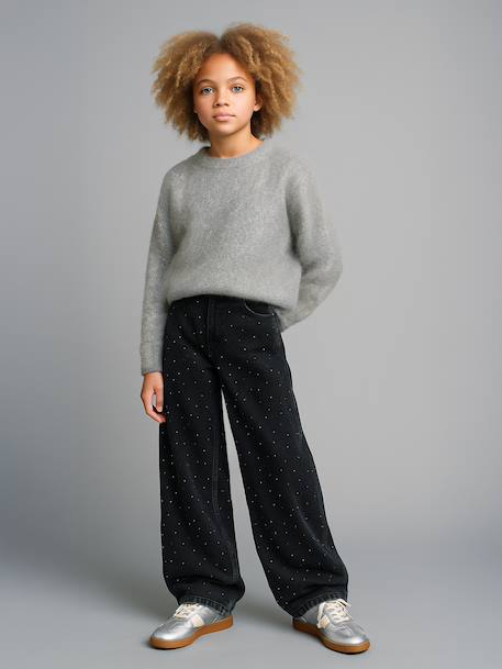 Jean large fille à strass denim black 2 - vertbaudet enfant 