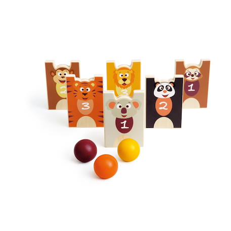 2 en 1 Jeu d'empilement et de quilles - animaux Multicolor 2 - vertbaudet enfant 