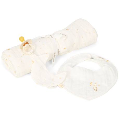 Coffret cadeau attache-sucette, bavoir bandana et lange xl moon & stars Blanc ,jaune 2 - vertbaudet enfant 