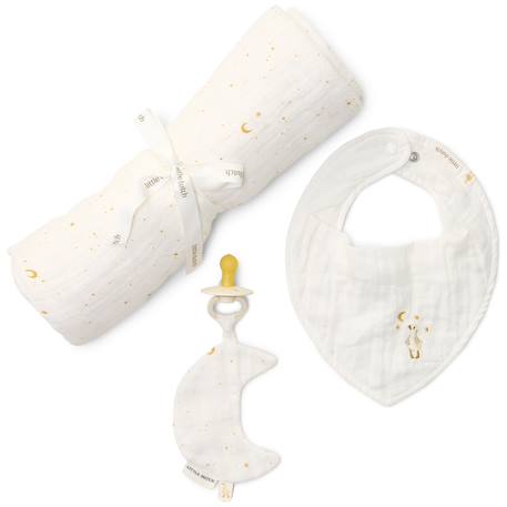 Coffret cadeau attache-sucette, bavoir bandana et lange xl moon & stars Blanc ,jaune 1 - vertbaudet enfant 