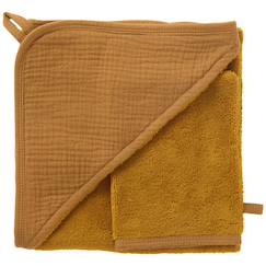 Linge de maison et décoration-Linge de bain bébé-Cape de bain + gant bambou et gaze havane