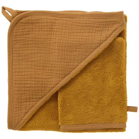Fille-Peignoir de bain-Cape de bain + gant bambou et gaze havane