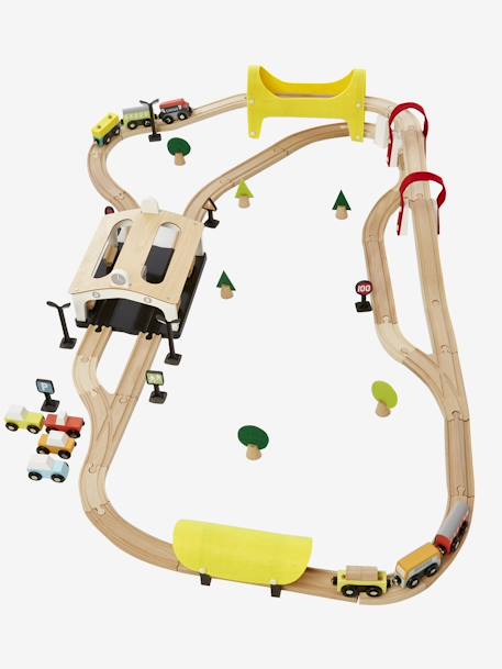 Circuit de train 66 pièces en bois FSC® multicolore 8 - vertbaudet enfant 