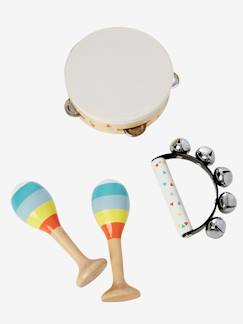 Idées cadeaux bébés et enfants-Set 3 instruments : maracas, tambourin, grelots en bois FSC®